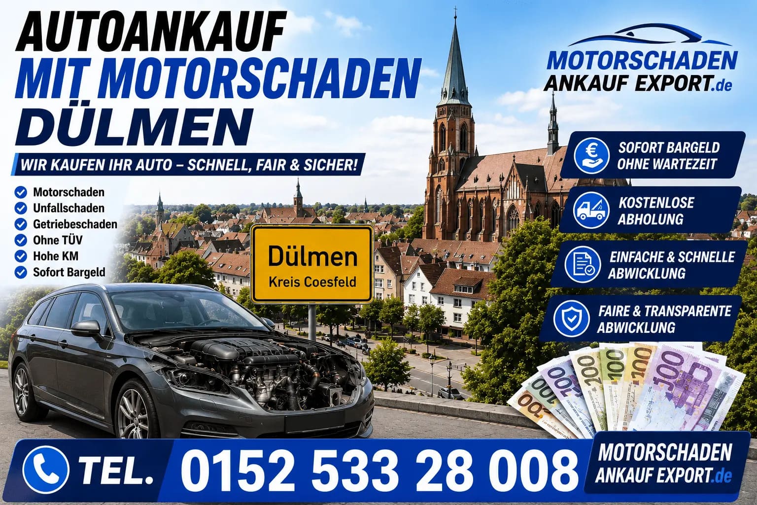 Autoankauf mit Motorschaden Gebrauchtwagen Sofort Verkaufen mit Motorschaden, Getriebeschaden in duelmen